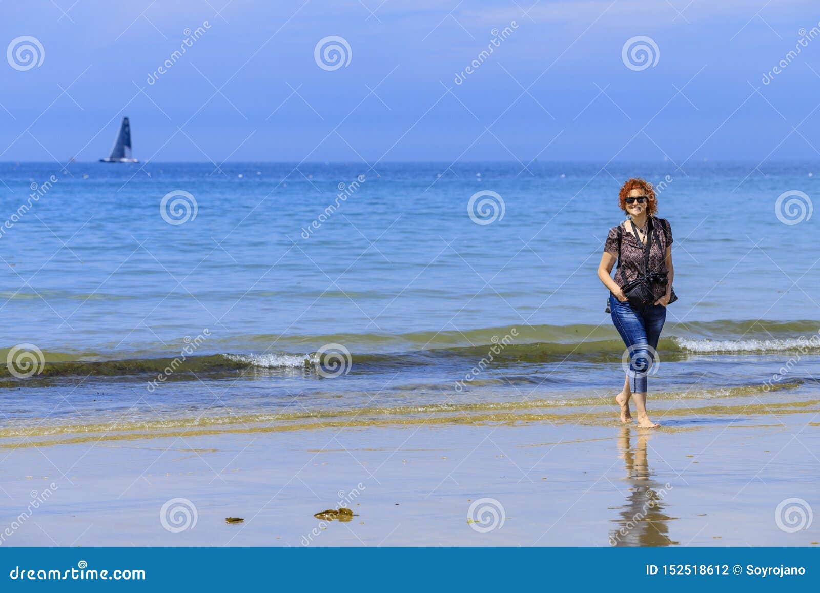 Redhed Woman on the Seashore Stock Photo - Image of playing, beauty ...