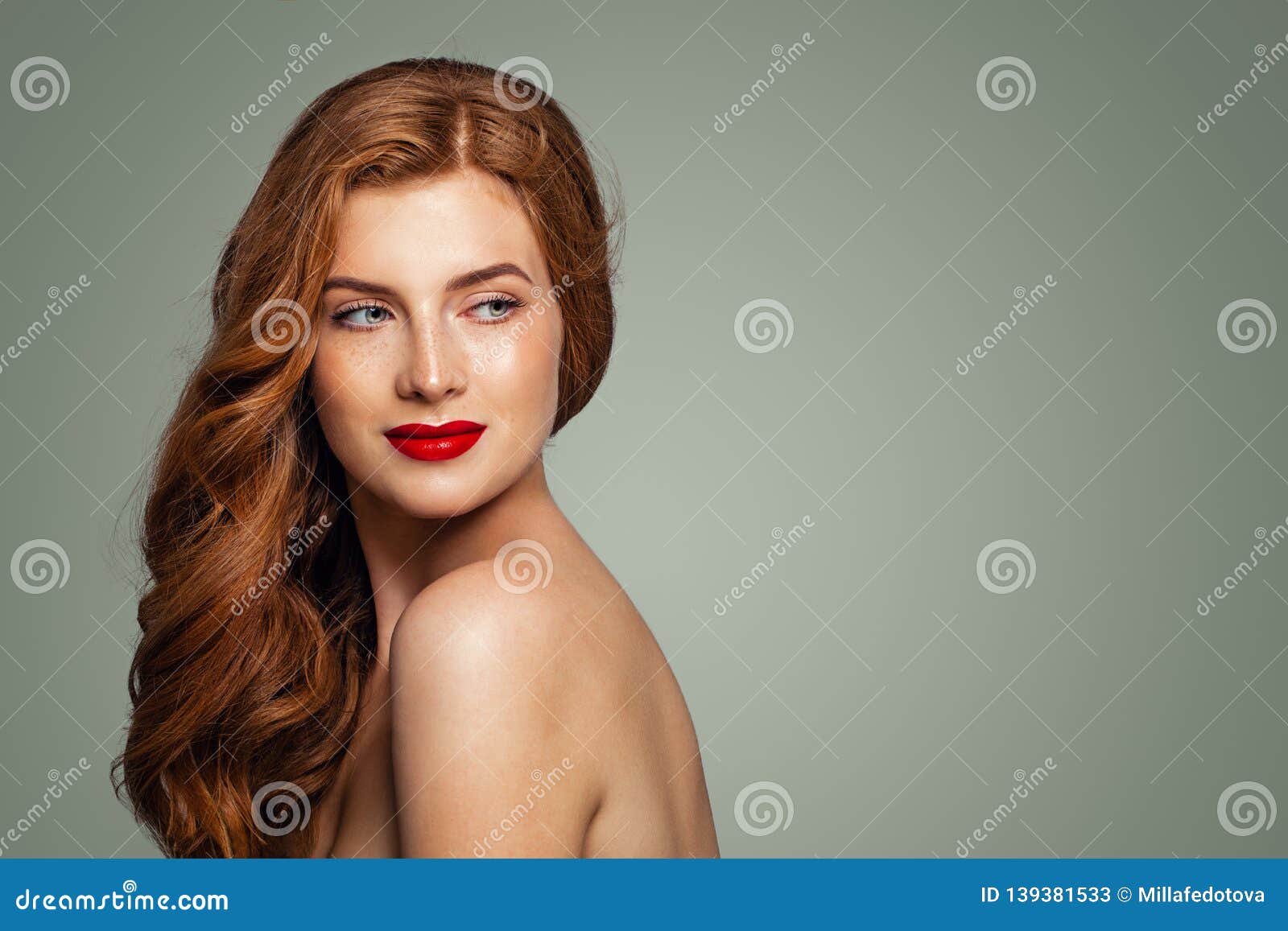 Redhead Woman Smiling Red Head Girl With Curly Hairstyle