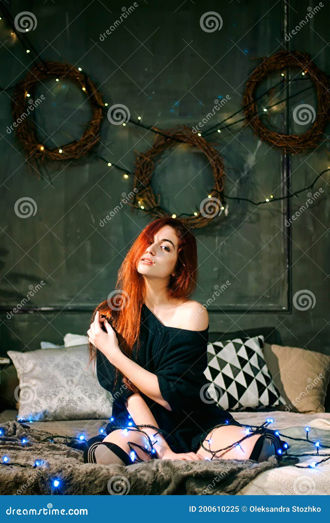 Redhead Woman Stay At Cozy Home Alone To Celebrate New Year And Lying