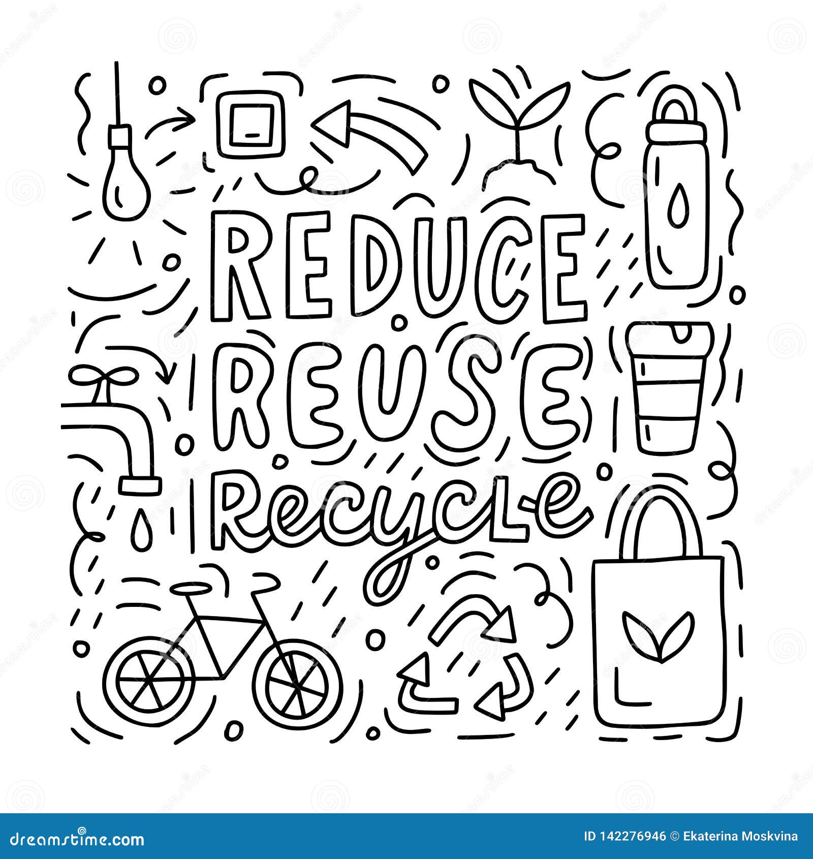 reduce reuse recycle doodle concept