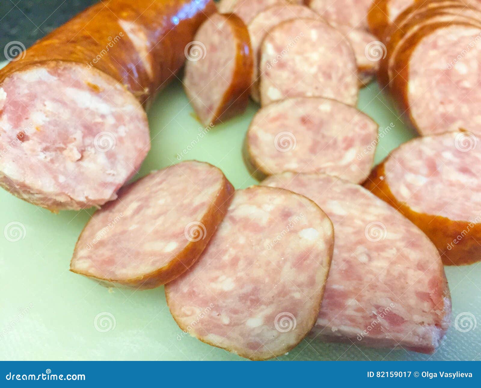 Reduced Calorie Kielbasa Sausage Stock Image Image of polish, board