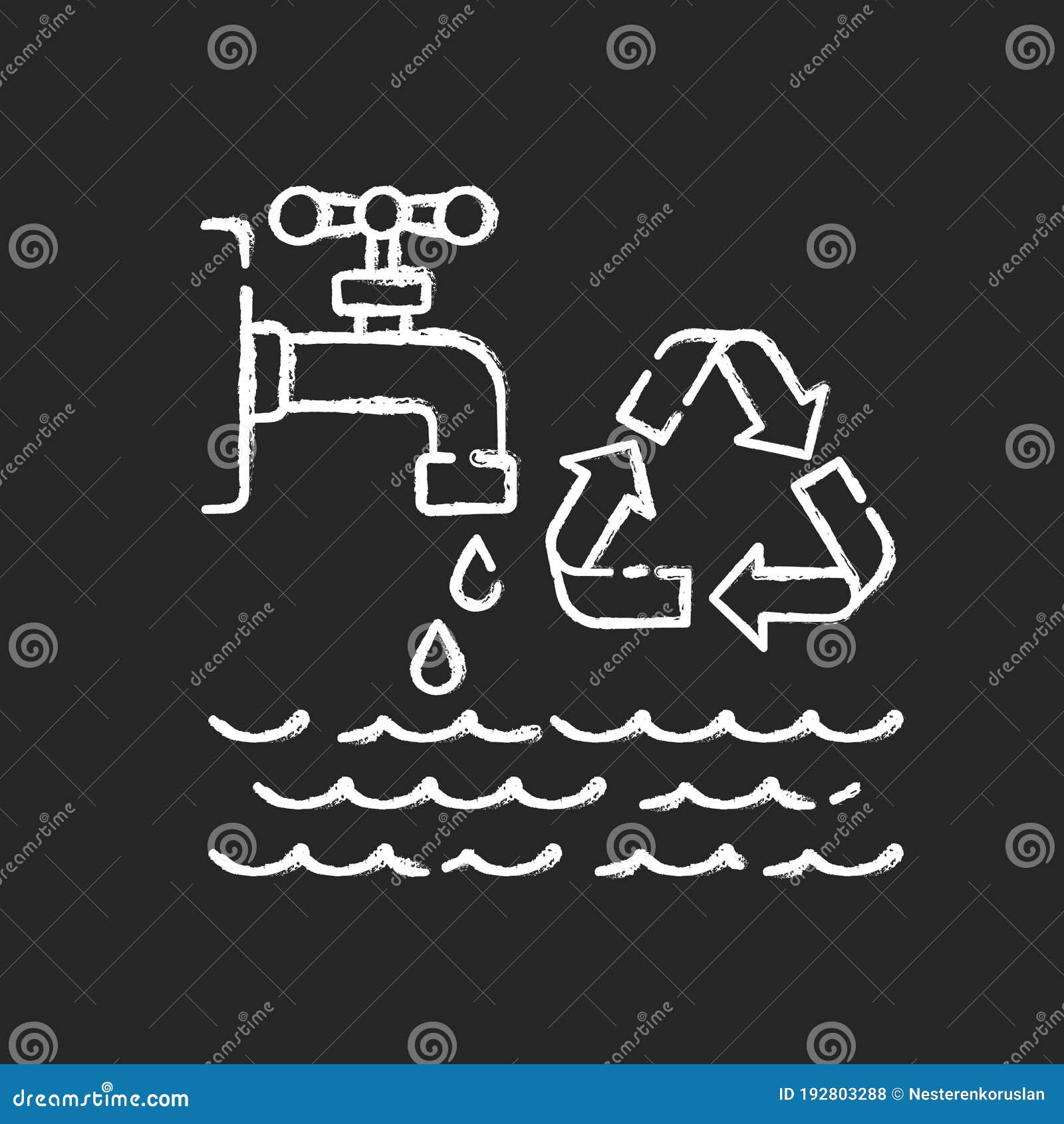 reducing water use chalk white icon on black background