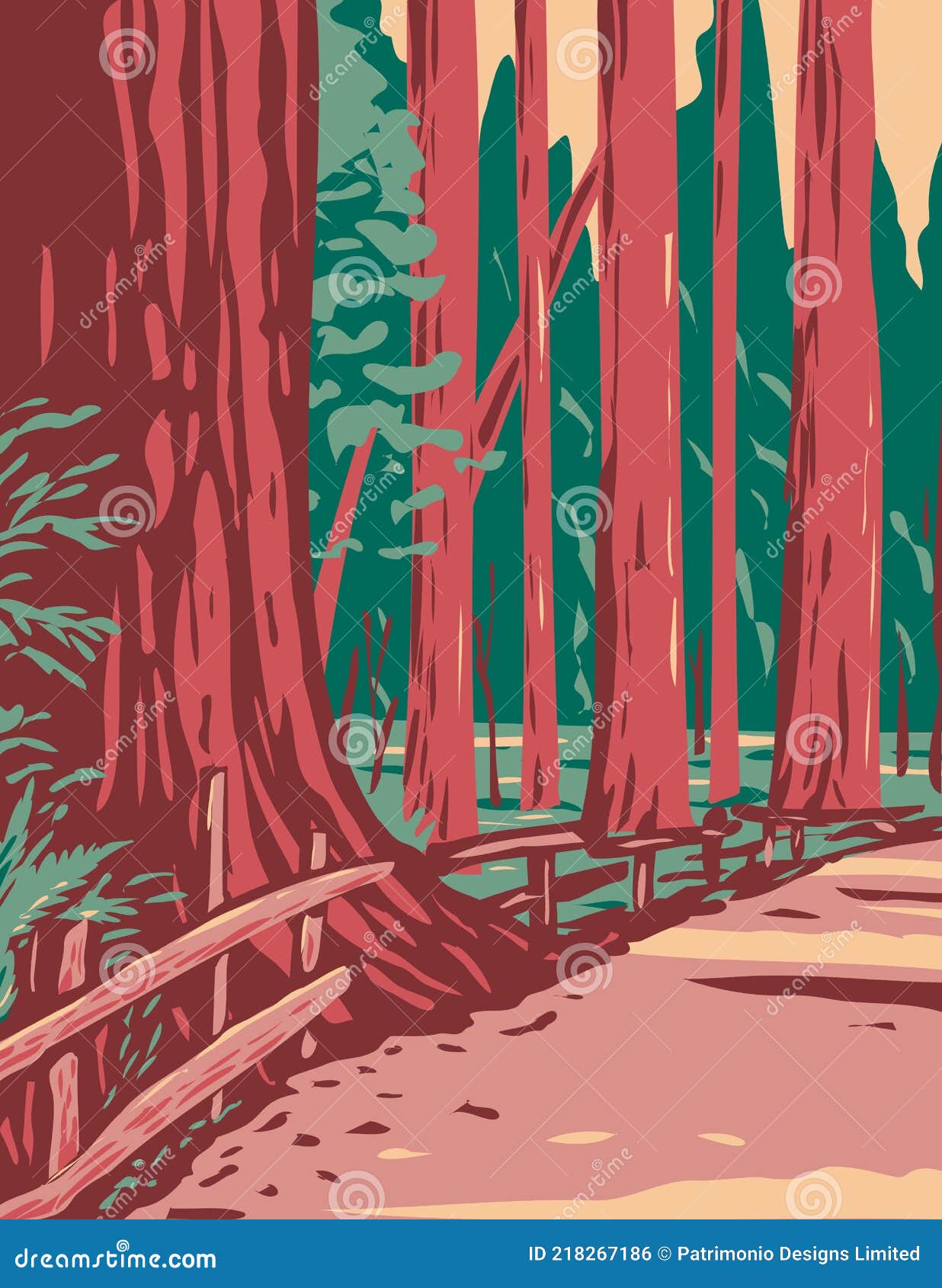 redwoods in the avenue of the giants surrounded by the humboldt redwoods state park located in arcata california wpa poster art