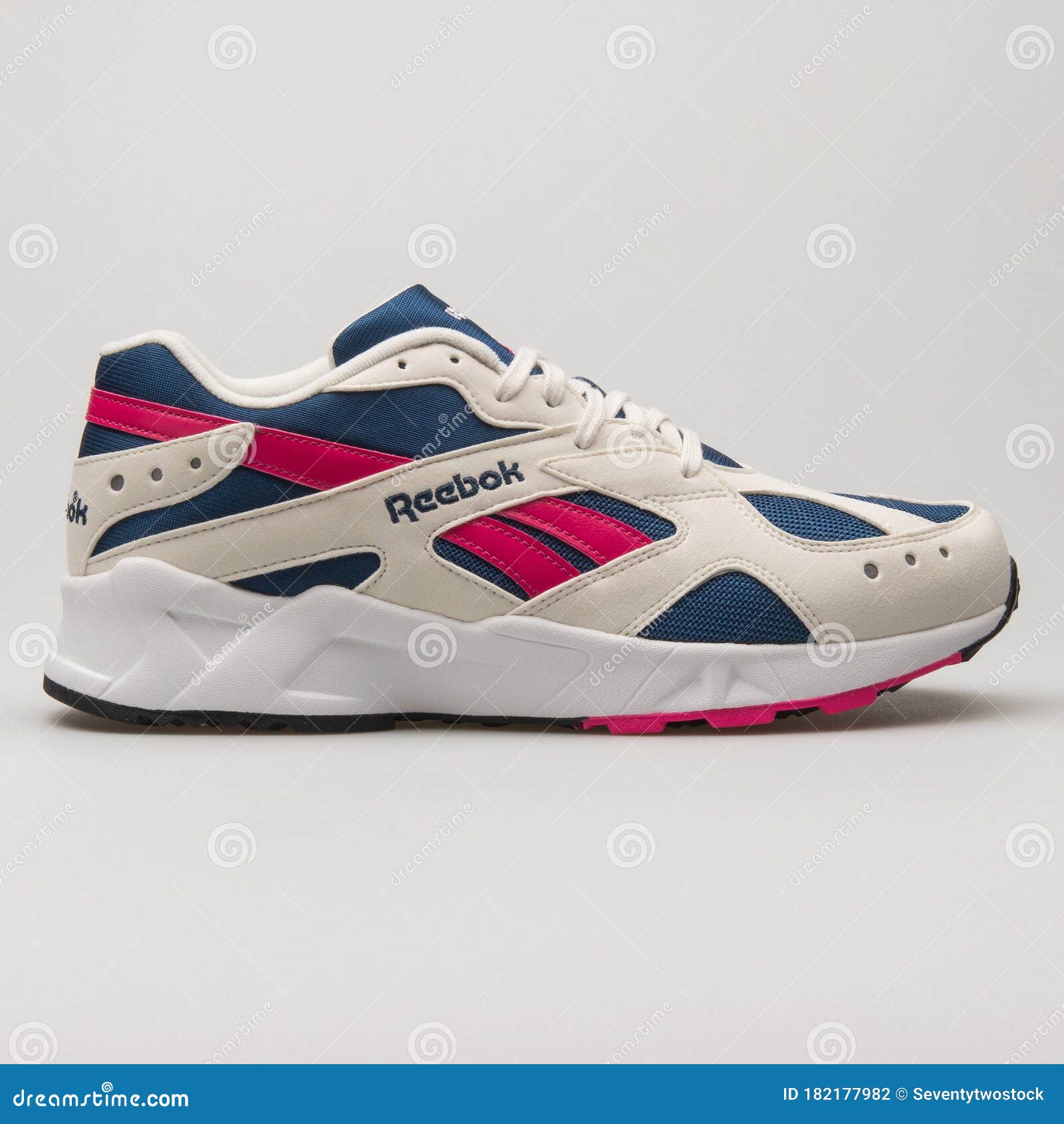Reebok Aztrek Beige, Navy Blue, Pink and White Sneaker Editorial Photography - of product, pink: 182177982