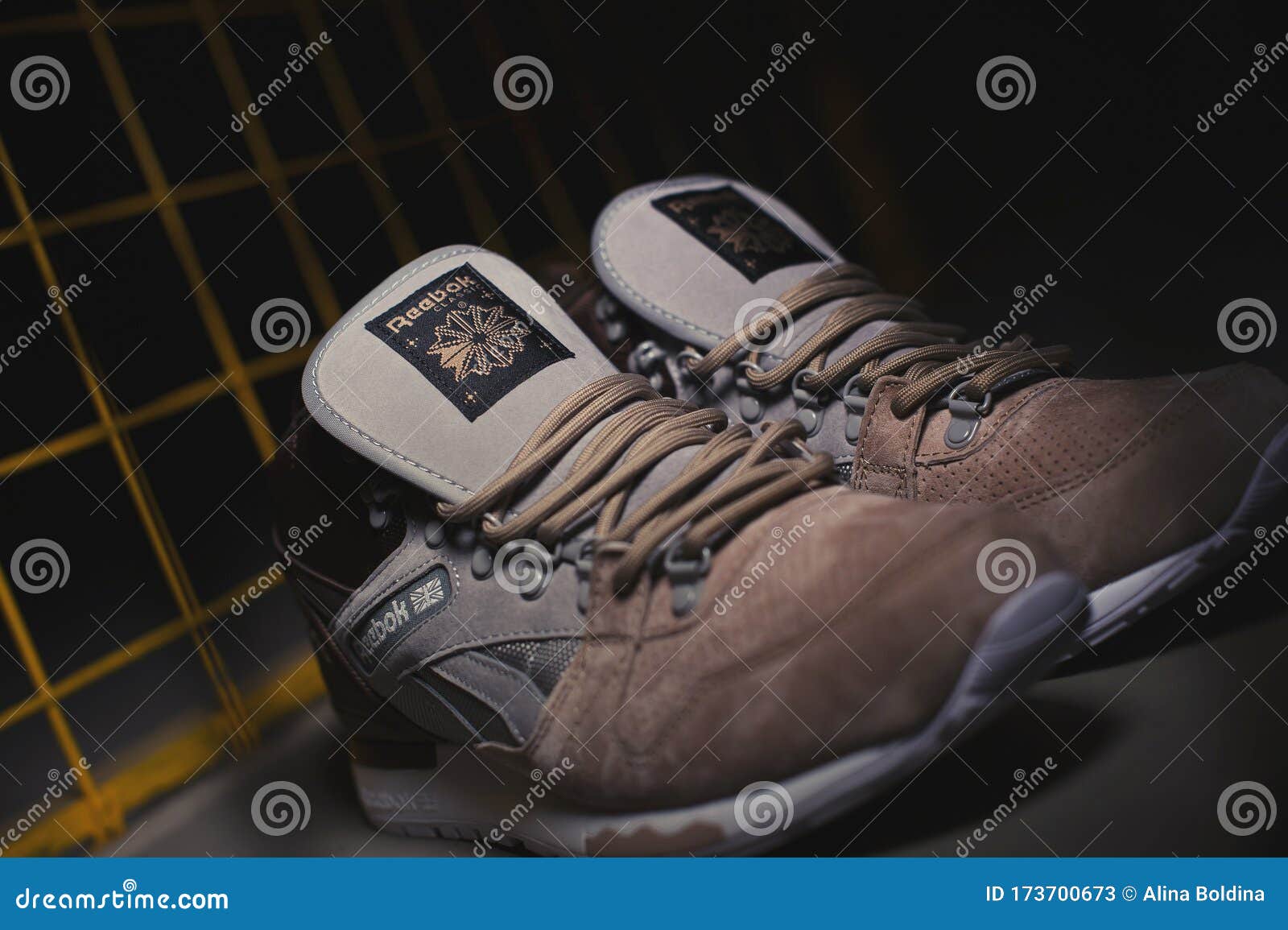 Reebok GL 6000 Mid Sneakers Shot Outdoor on Dark Background. Krasnoyarsk, Russia - 10, Editorial Stock Photo - Image of grey, laces: 173700673