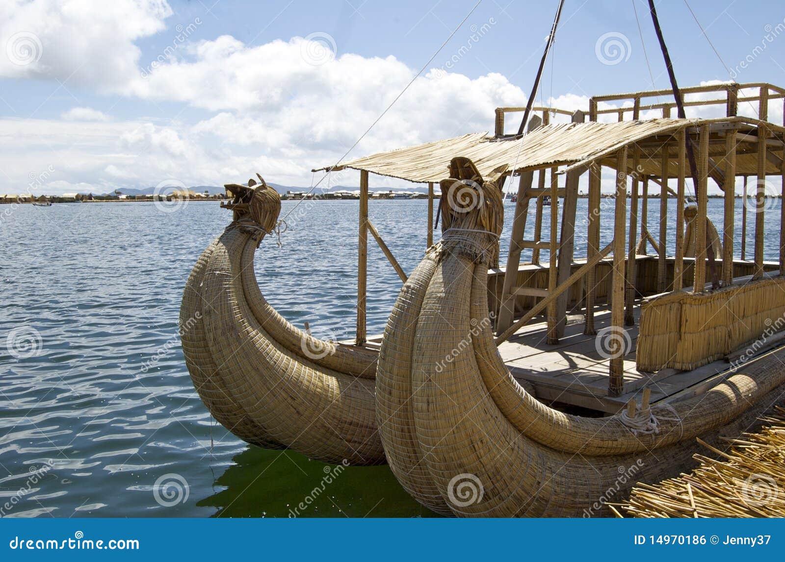 reed boat in lake titicaca - puno, peru