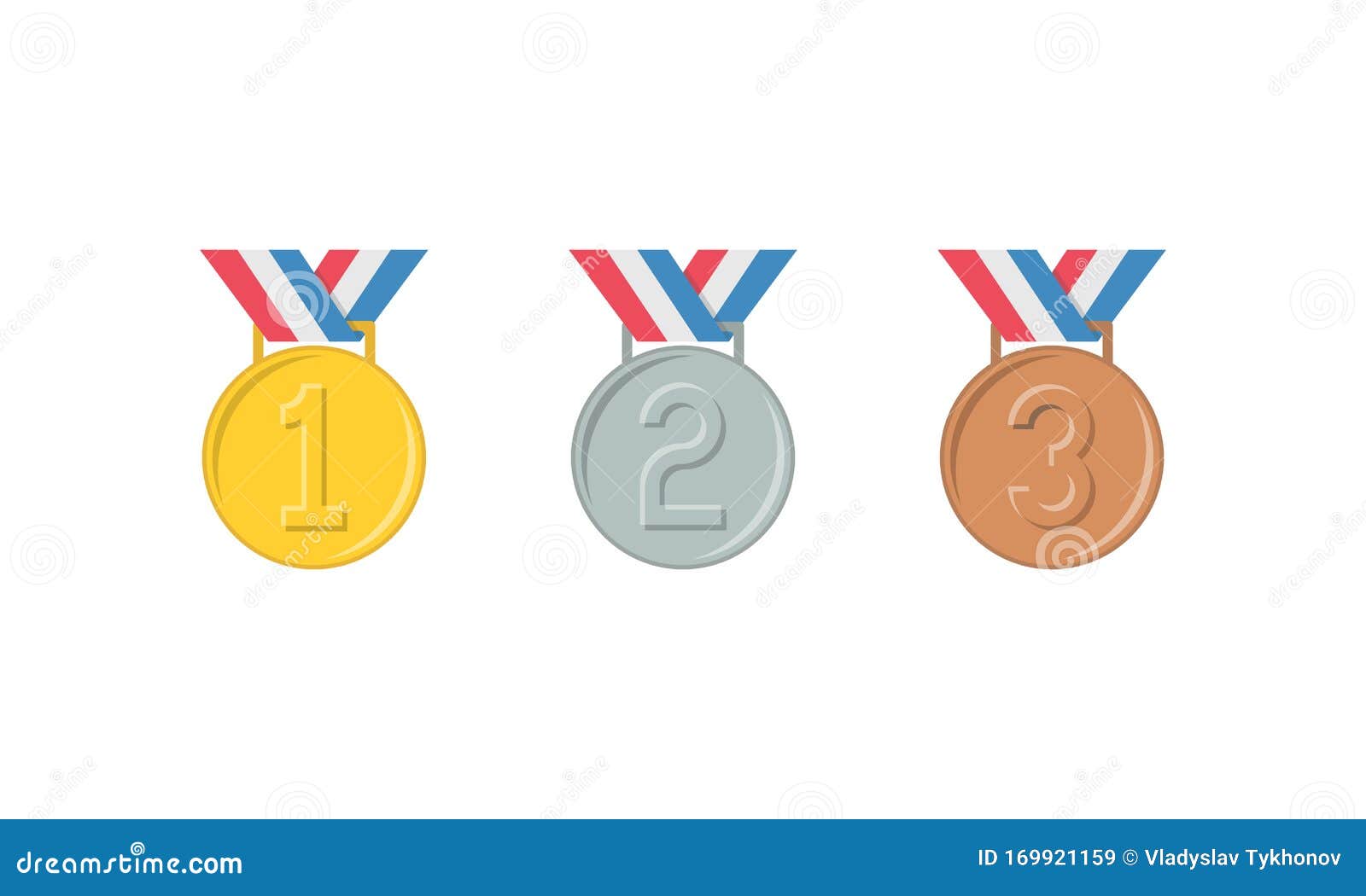 bovenstaand achterlijk persoon Overeenkomstig Reeks Gouden Zilver- En Bronzen Medailles Eerste Tweede En Derde Prijs  Vector EPS 10 Vector Illustratie - Illustration of eerst, goud: 169921159
