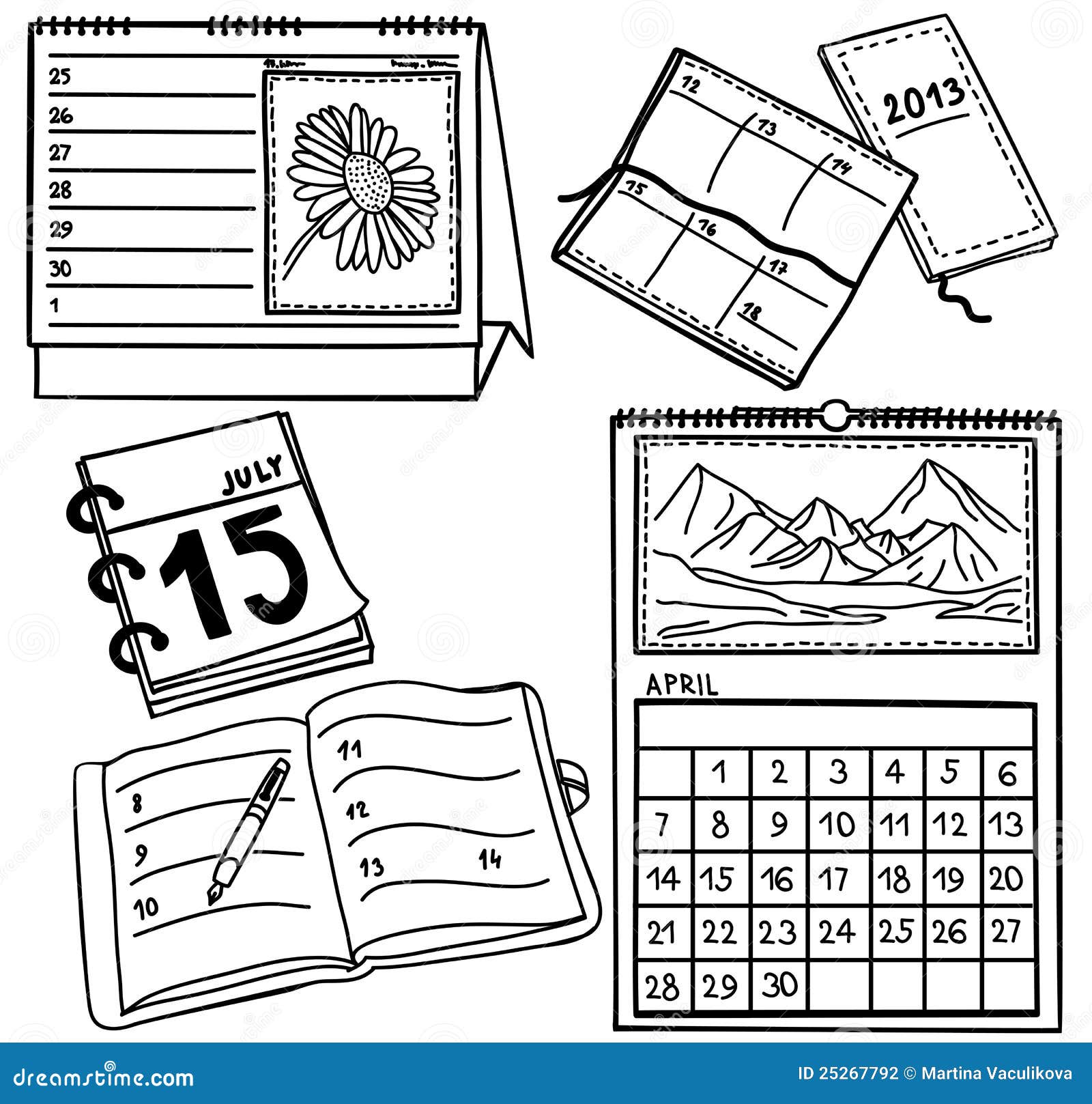 Reeks Kalenders - Hand-drawn Illustratie Vector Illustratie