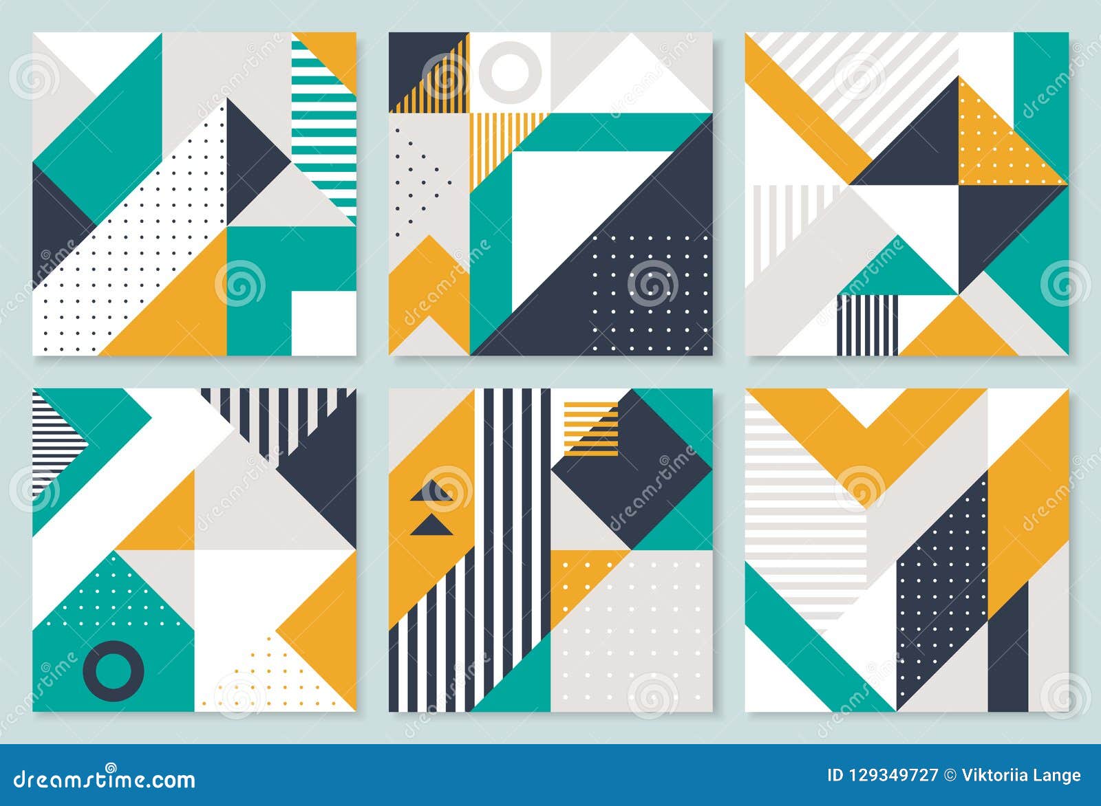 Reeks van Aanplakbiljet 6 met geometrische bauhausvormen Retro abstracte achtergronden Vectormalplaatje voor Dekking, Bon, Affiches, Vliegers en Banners