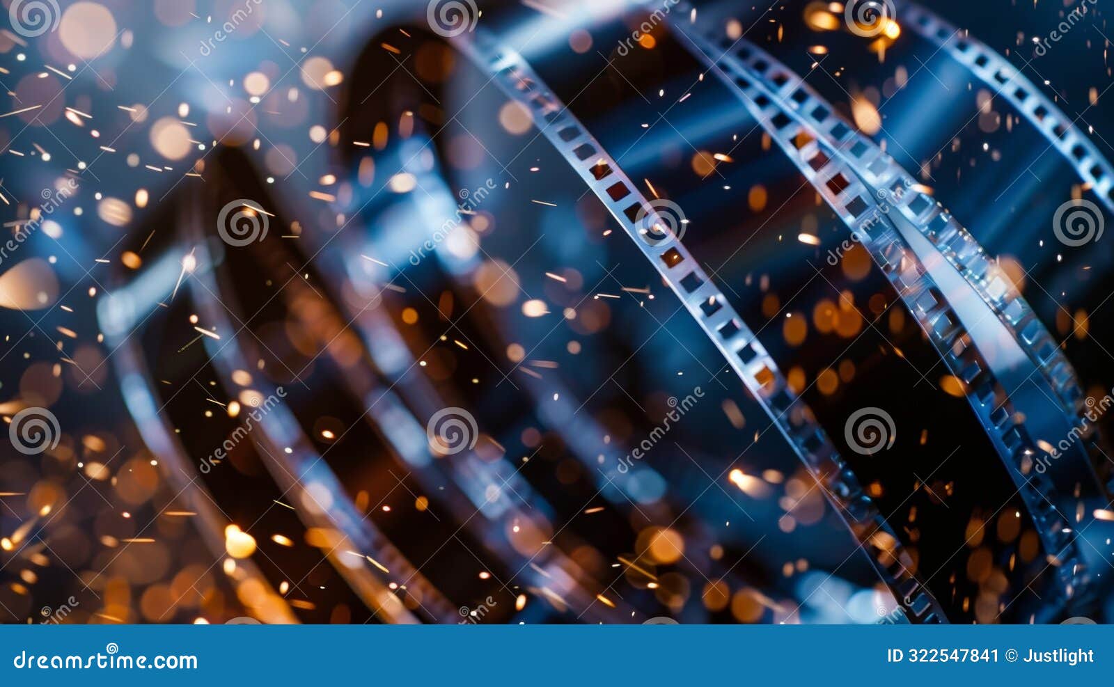 a reel of film with frames showing different stages of a particle decay chain capturing the dynamic and everchanging