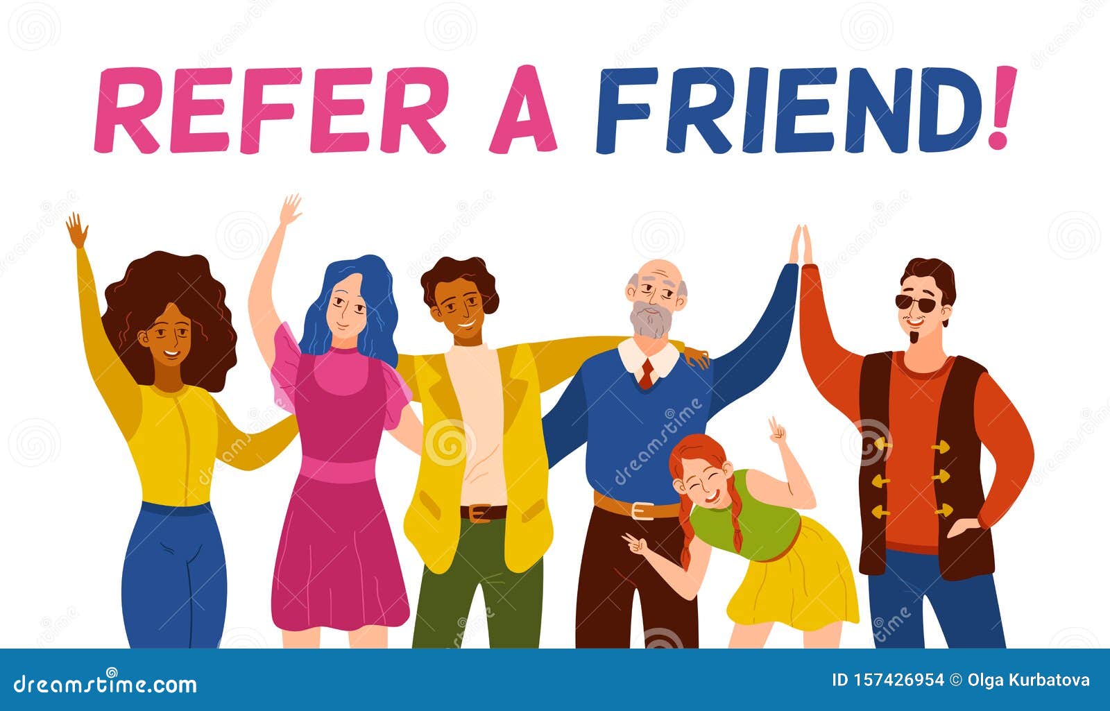 refer a friend. friendly smiling people group referring new user. referral recommendation program, marketing suggestion