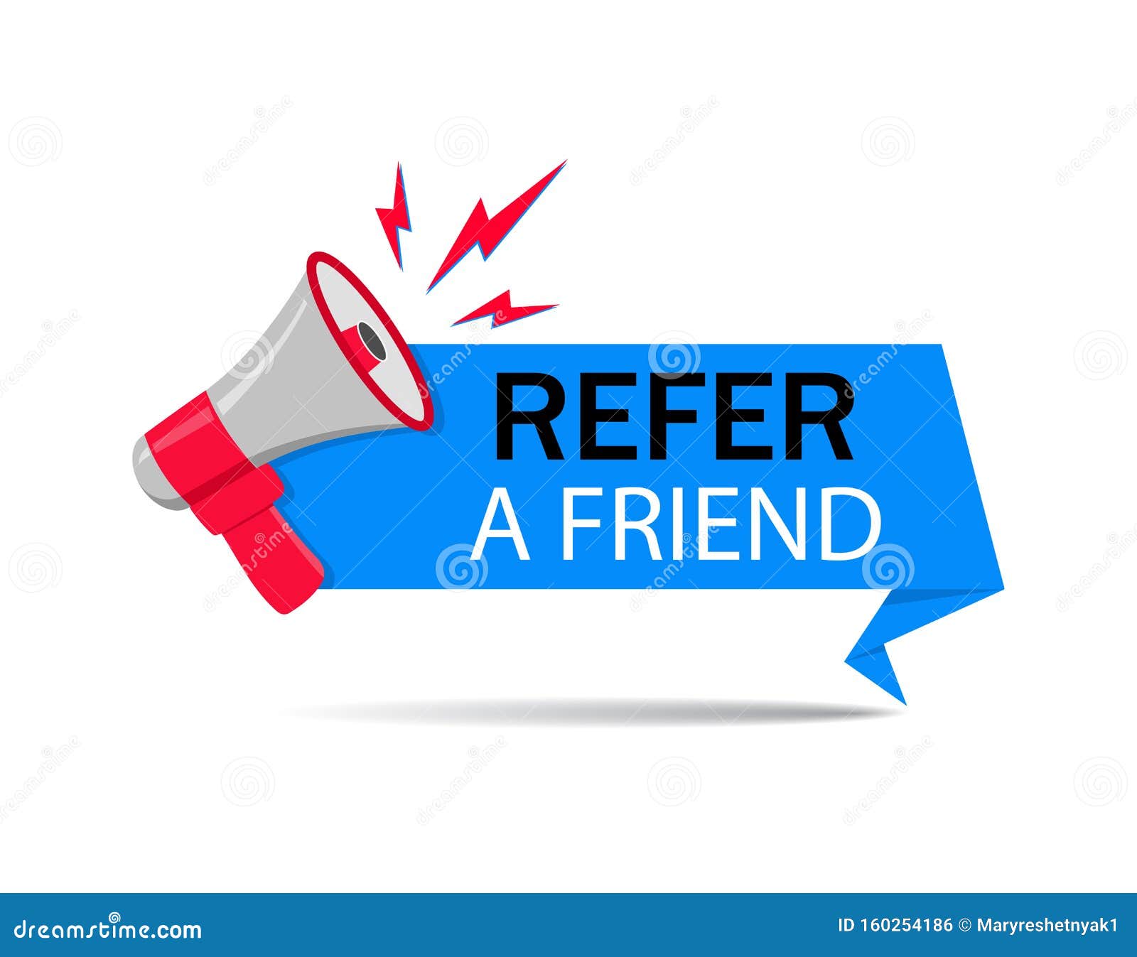 refer friend loudspeaker badge.referral program sticker, megaphone for suggestion, recommend label.refer friend  for