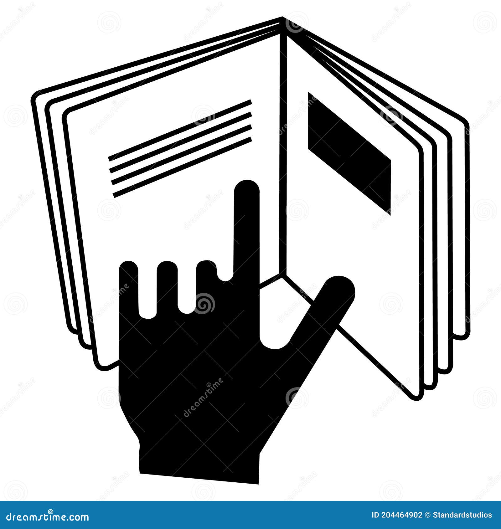 refer to insert cosmetics , a hand pointing at a book icon,  .