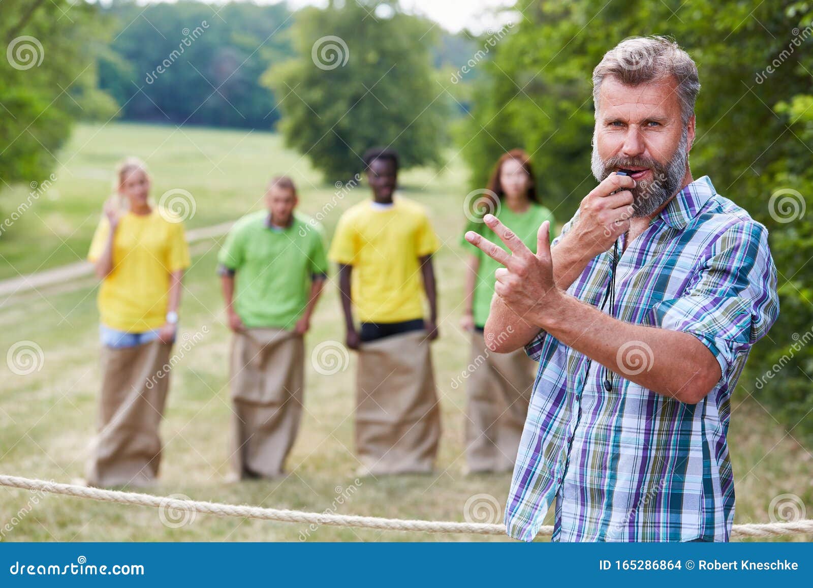Referee Just before the Start of the Sack Race Stock Photo - Image of ...