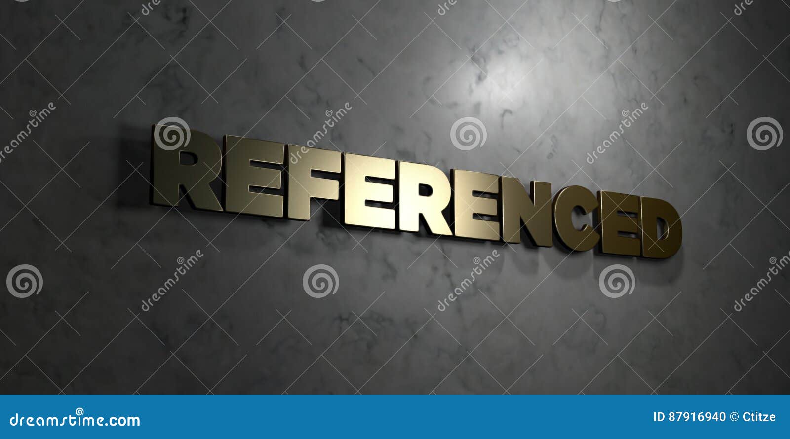 referenced - gold text on black background - 3d rendered royalty free stock picture