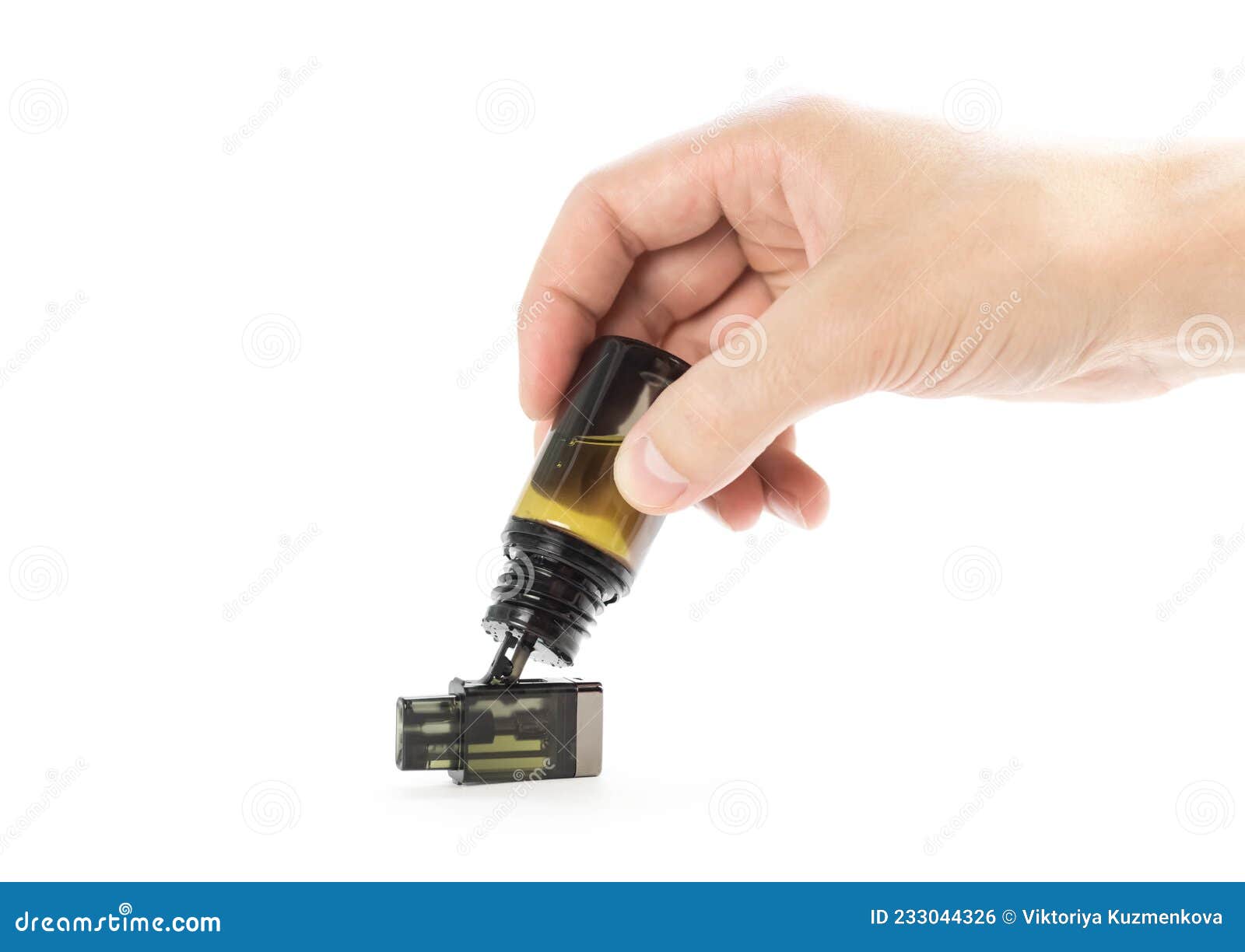 Refilling with Electronic Cigarette Liquid. Close Up Stock Photo