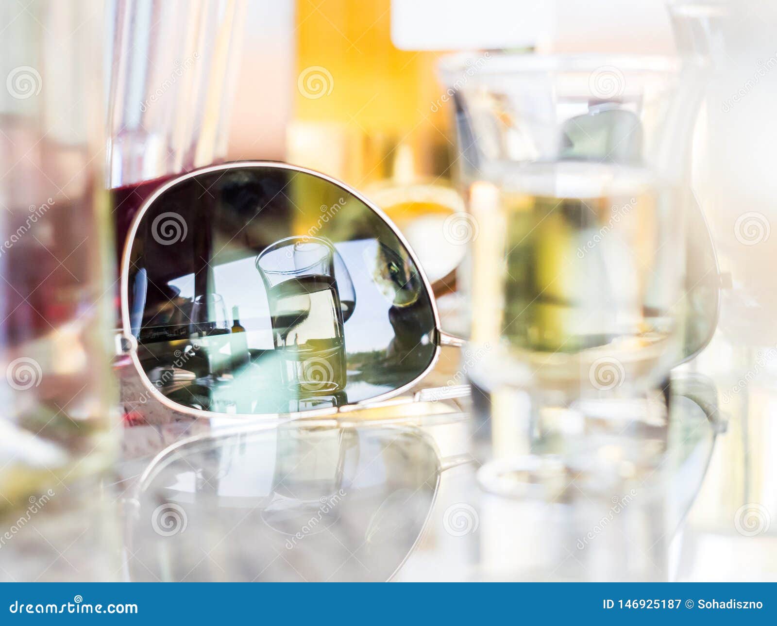 Reflection of an Alcoholic Drink in Sunglasse Stock Image Image of