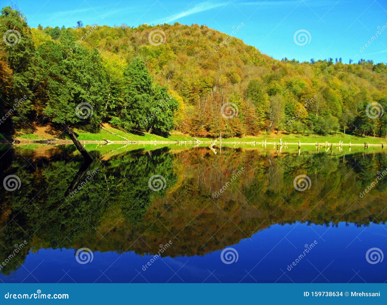 a lake in hyrcanian forests of iran during autumn
