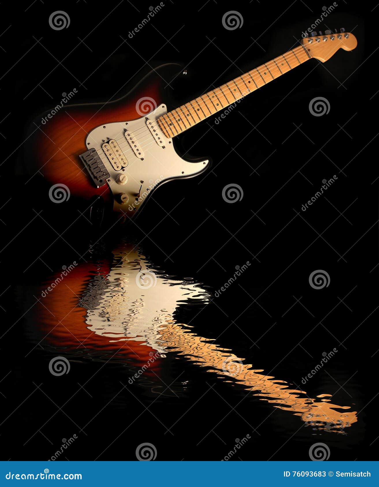 Reflection of the Electric Guitar in the Water Stock Image Image of
