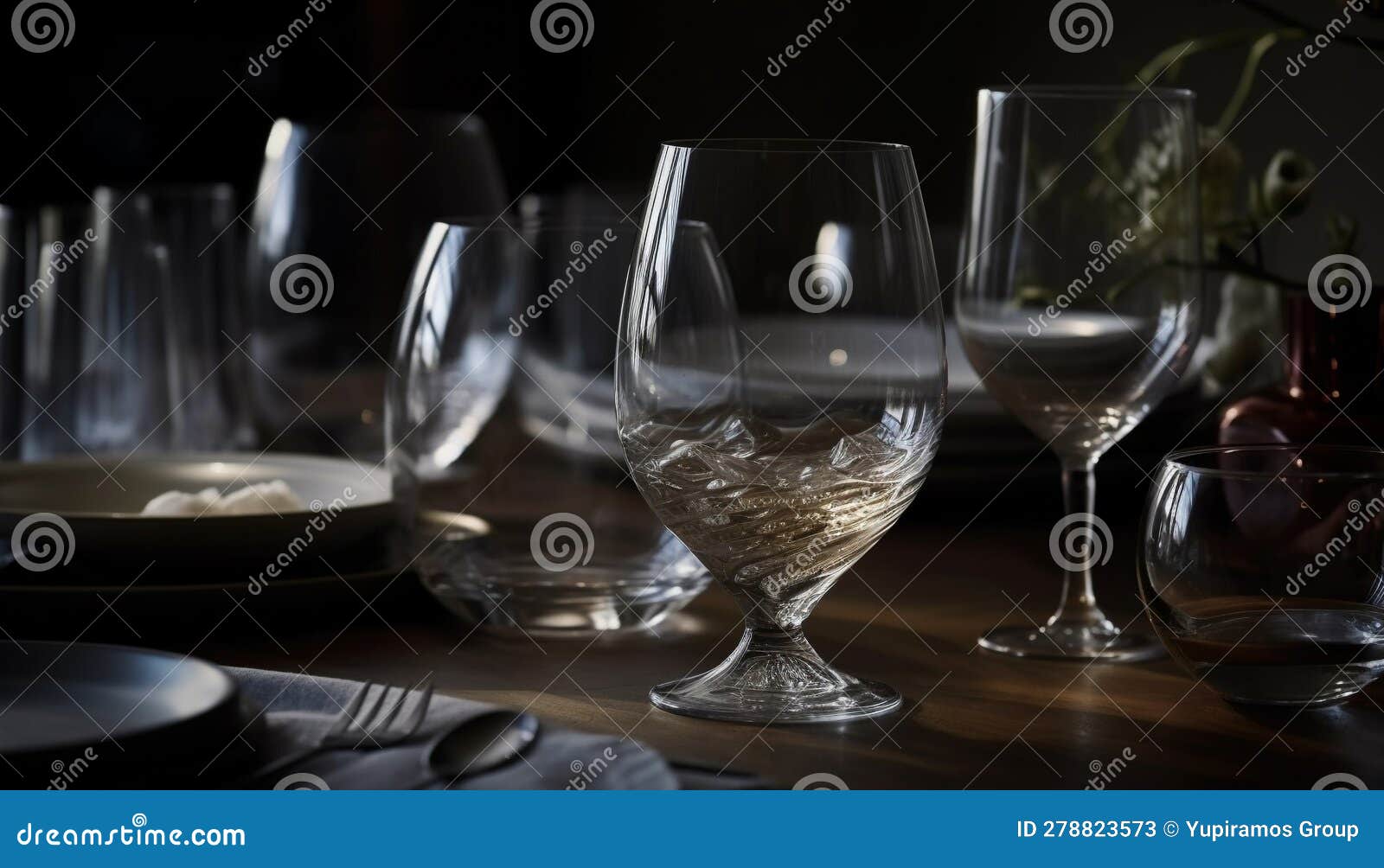 Reflection of Elegance Crystal Wine Bottle on Shiny Wooden Table