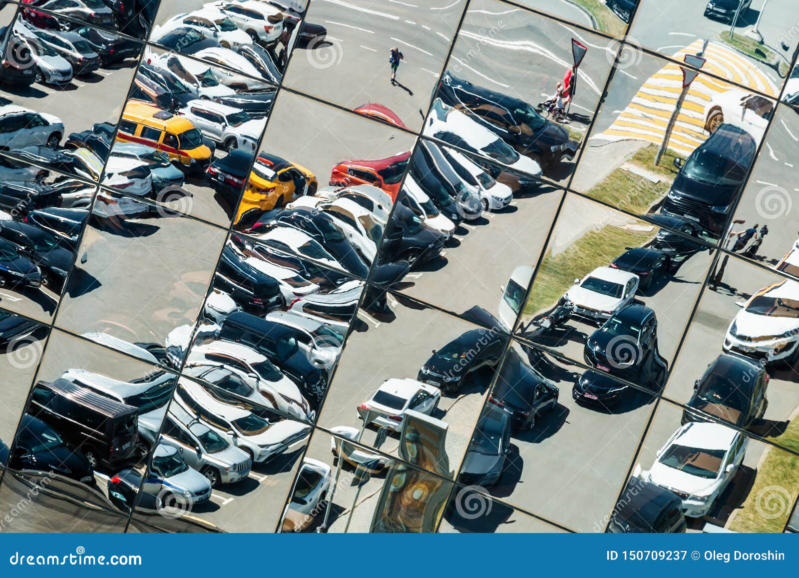 Reflection in the Glass Roof of the Parking Lot Stock Image - Image of background, blue: