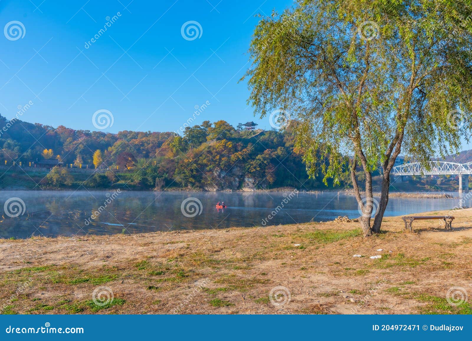 reflection of gongsanseong fortress in gongju, republic of korea