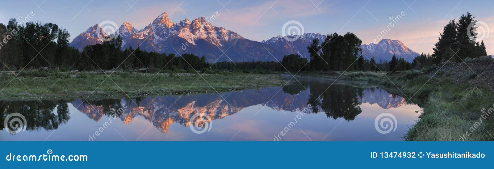 Reflection of Grand teton. Grand teton range reflect on the quiet river