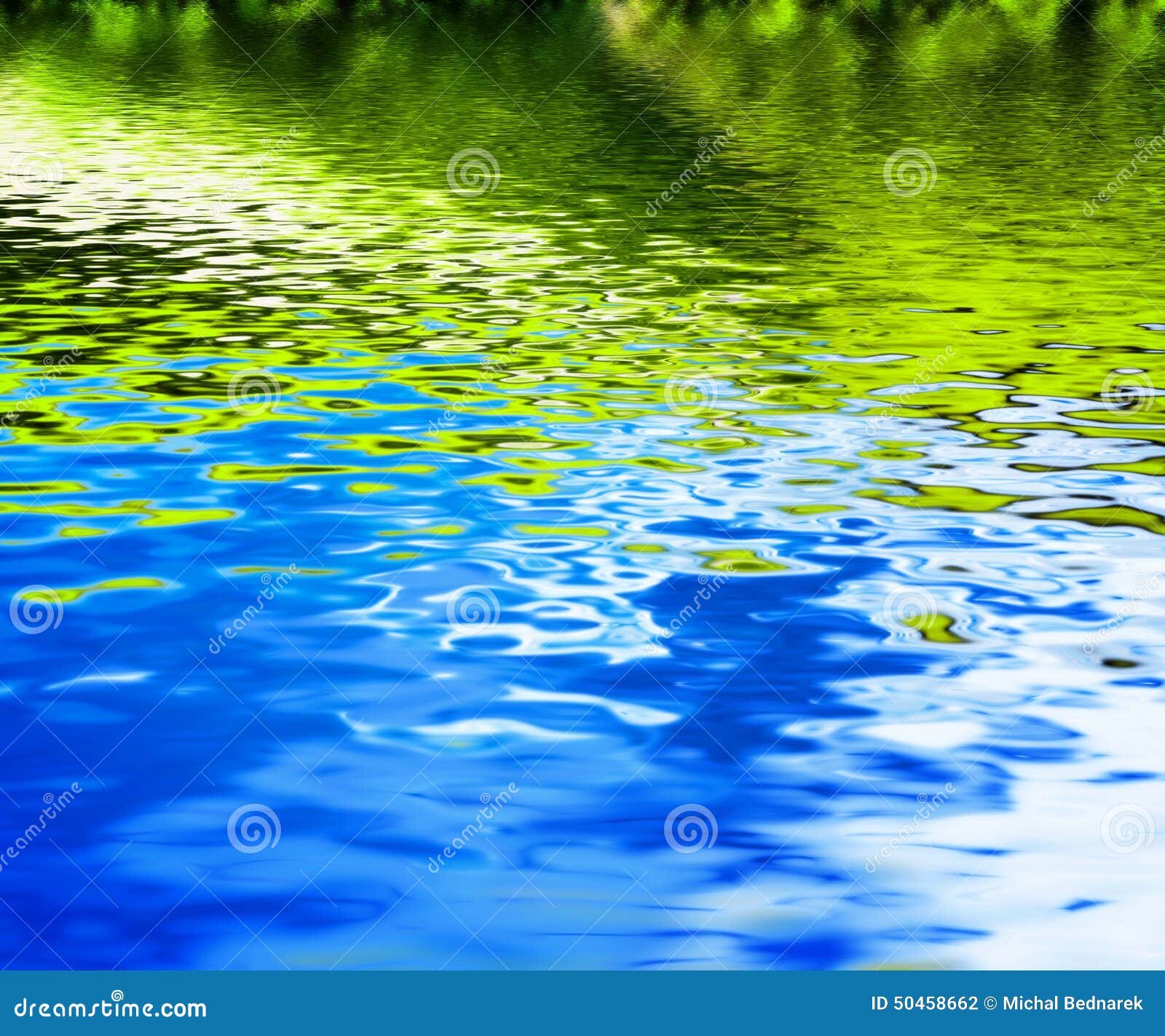 reflection of green nature in clean water waves.