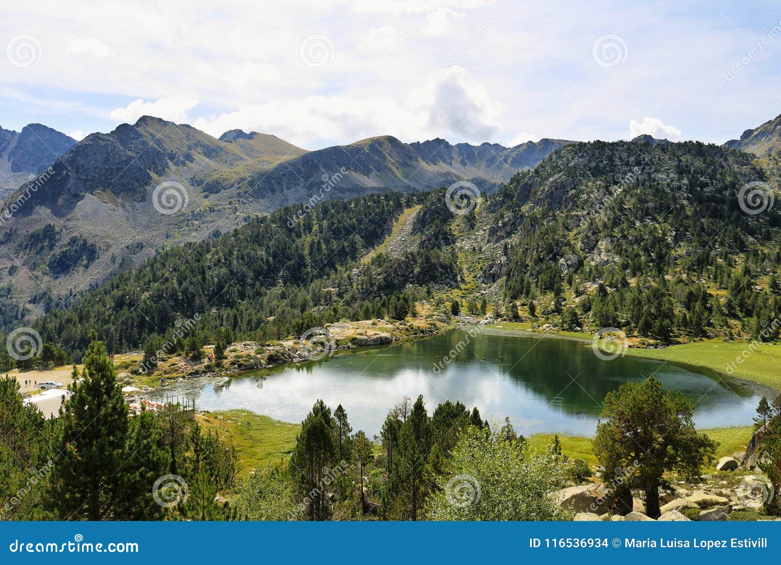 reflection at the first lake in the circuit of lake pessons, andorra