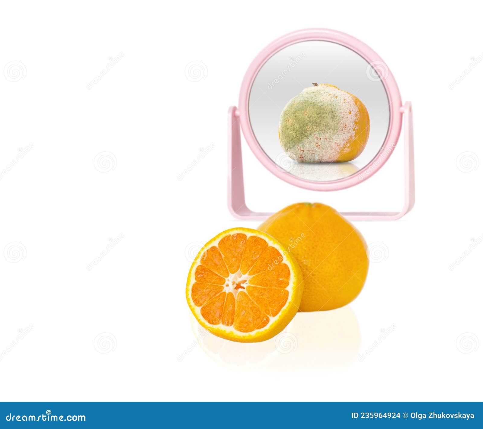 Reflection in the Mirror of a Rotten Tangerine. Badgood Concept Stock
