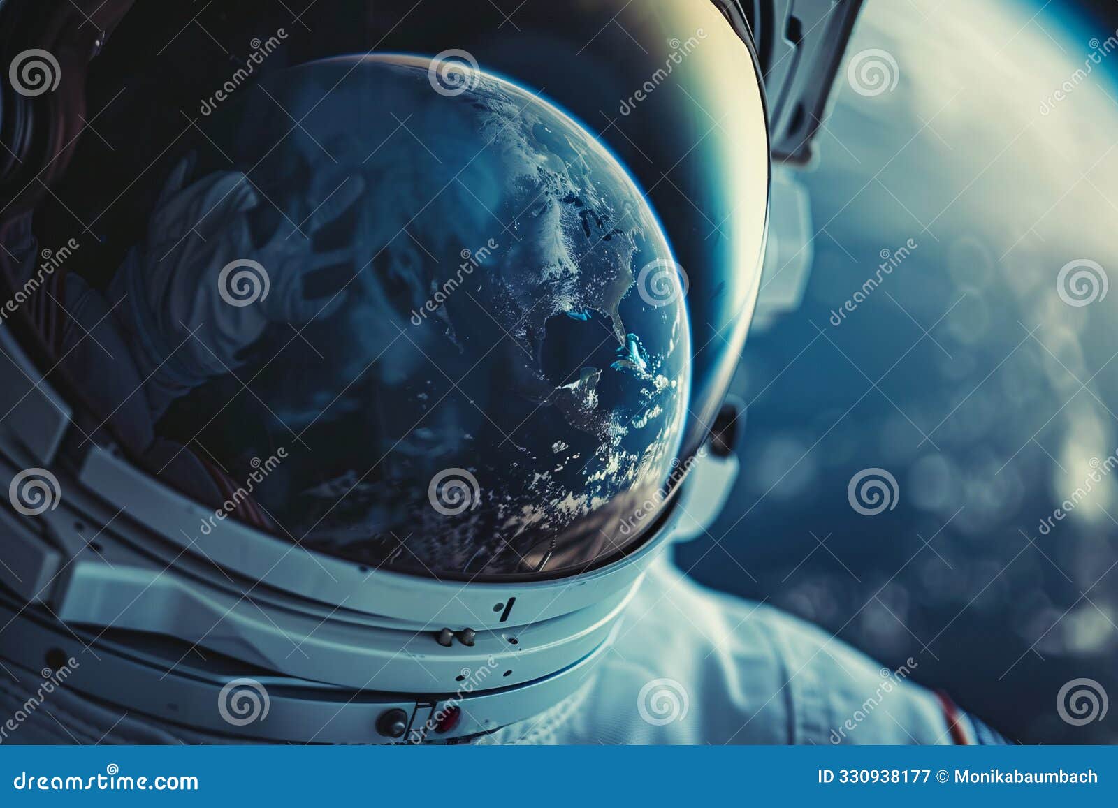 reflection of planet earth in astronaut's helmet