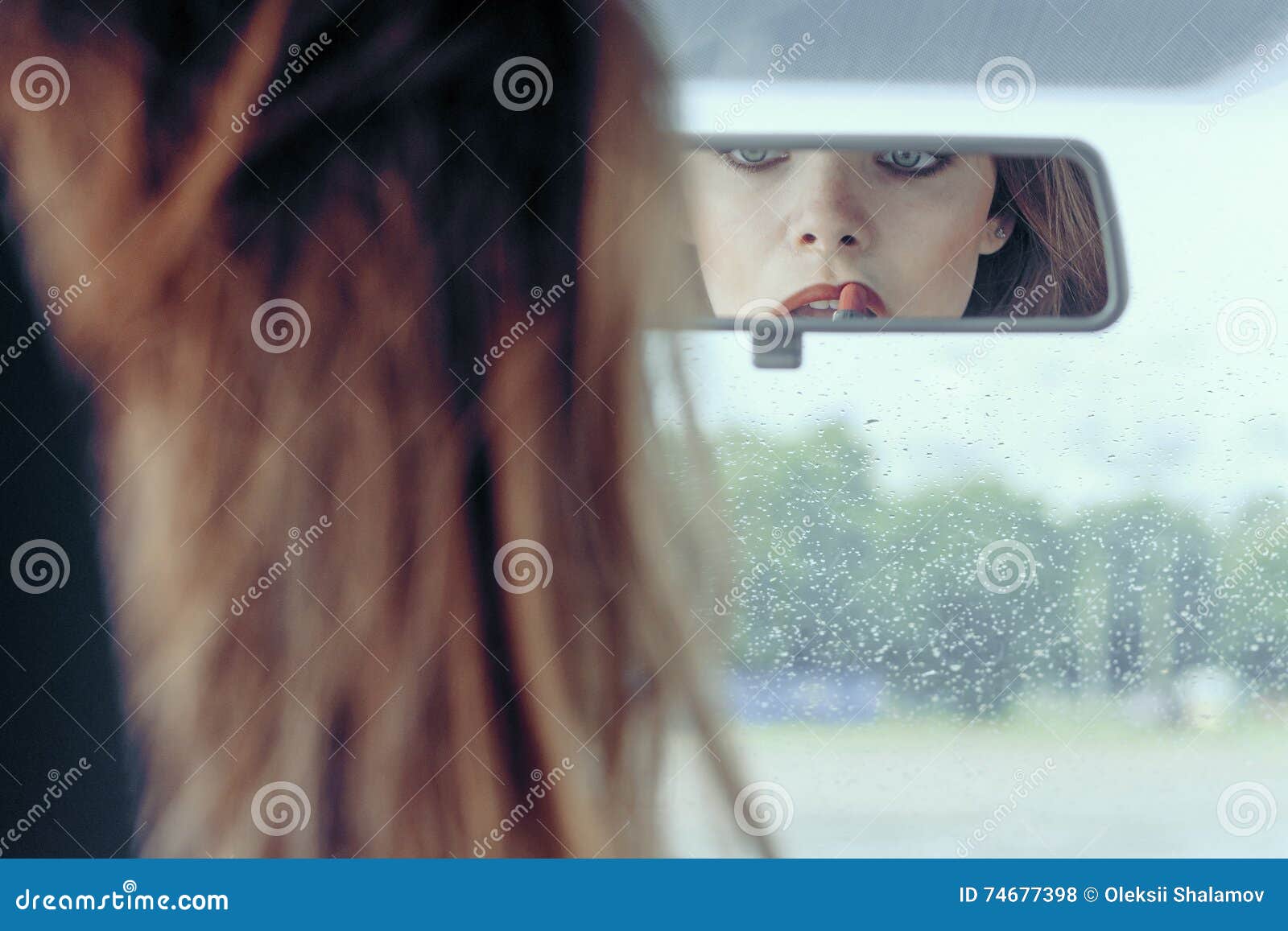 Reflection in the Rearview Mirror of a Girl Stock Photo Image of girl