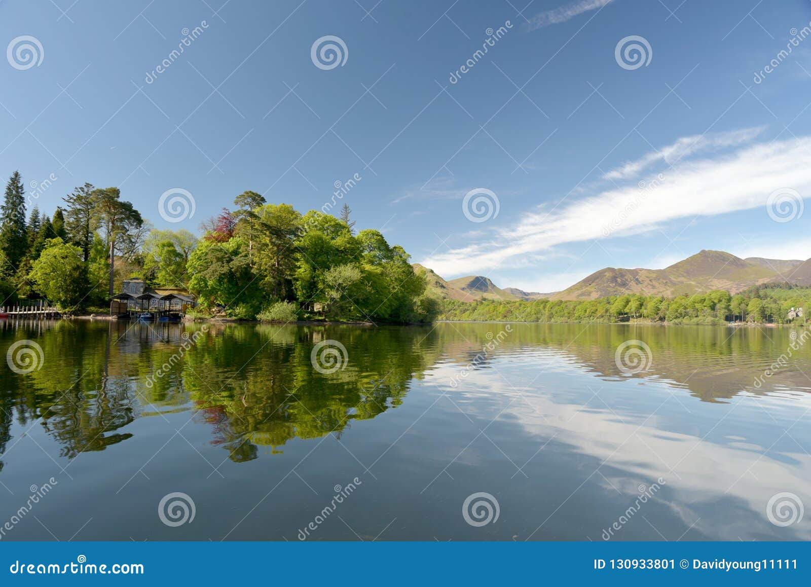 The Derwentwater Ferry At The Landing Stages At Keswick Stock Photo