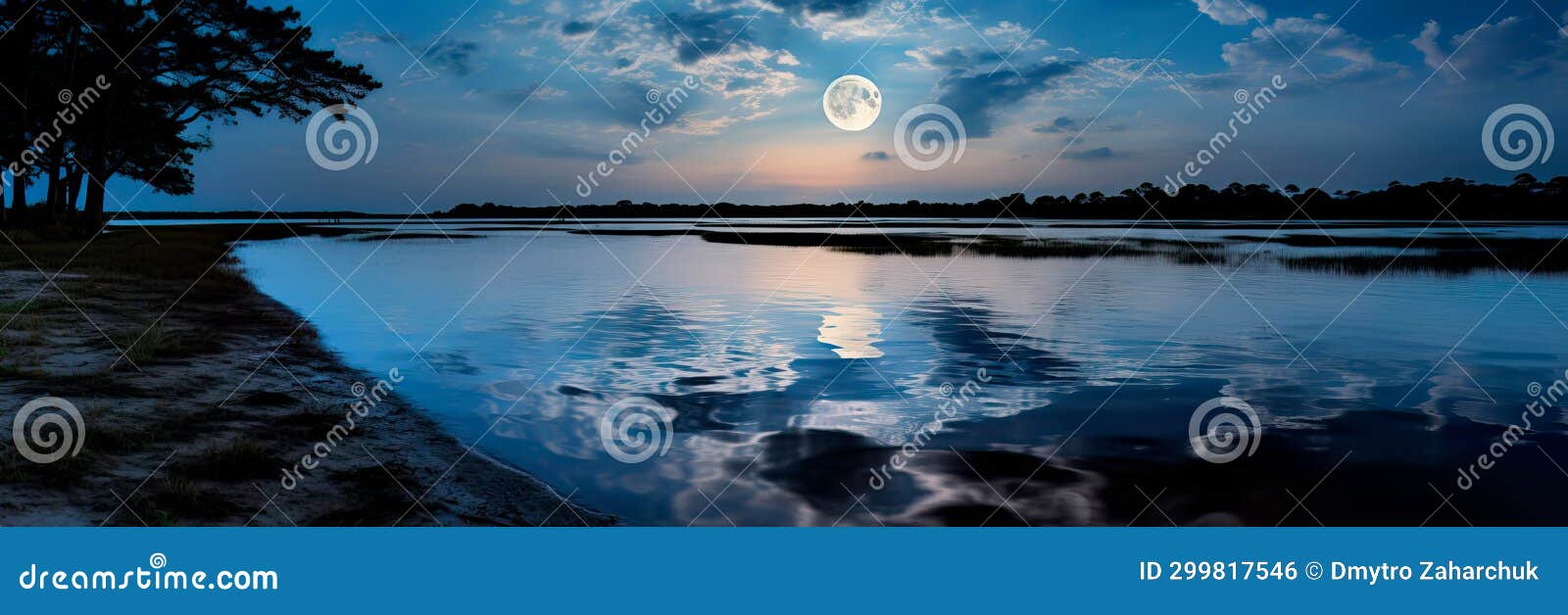 reflections of moonlight on the water& x27;s surface, creating a serene and mysterious atmosphere in a coastal setting