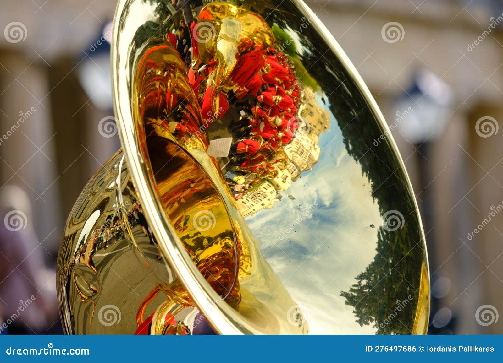 reflections in the tubas of corful philarmonic orchestras during the famous easter litany processions