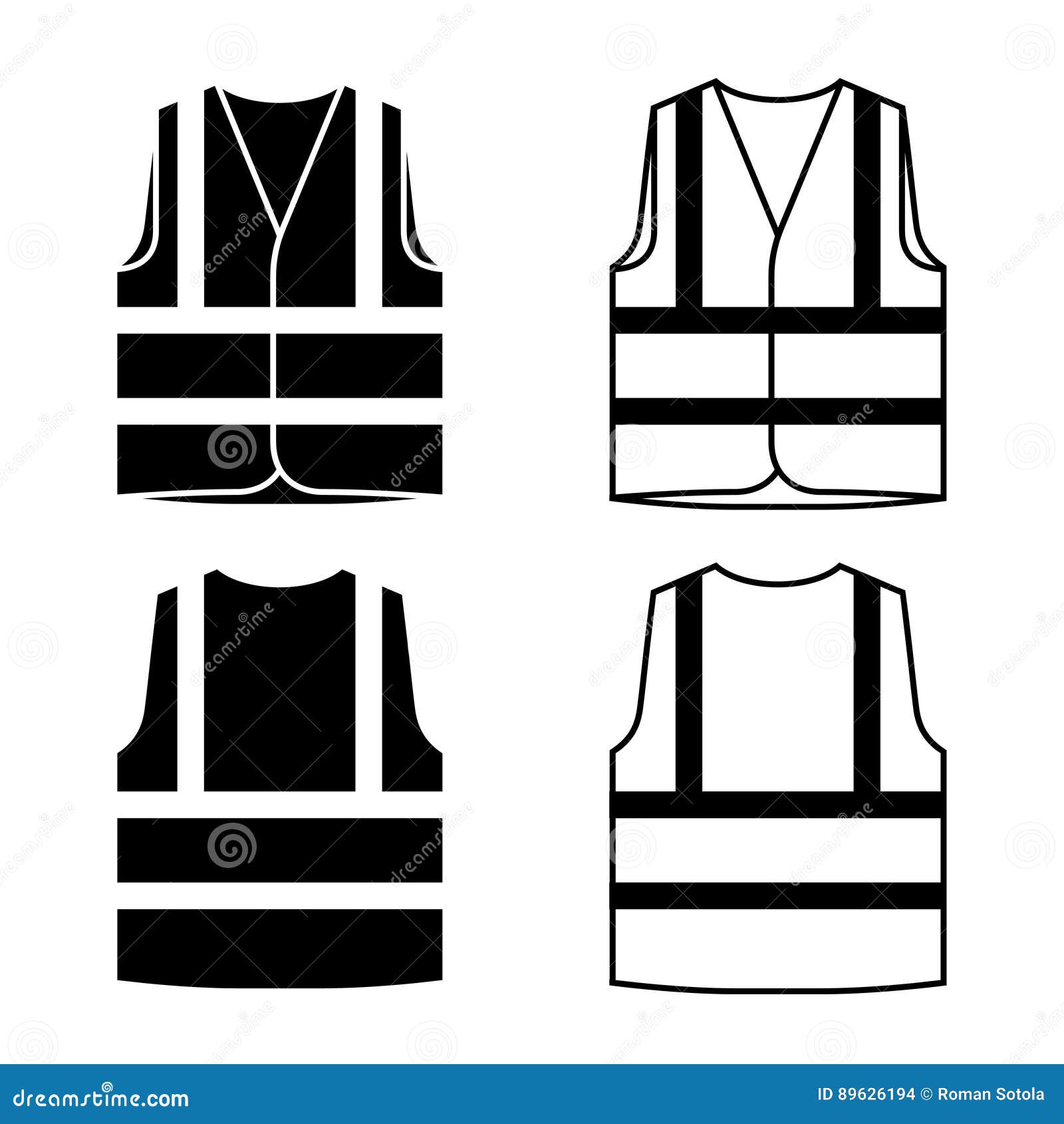 Reflective Safety Vest Black White Stock Vector - Illustration of