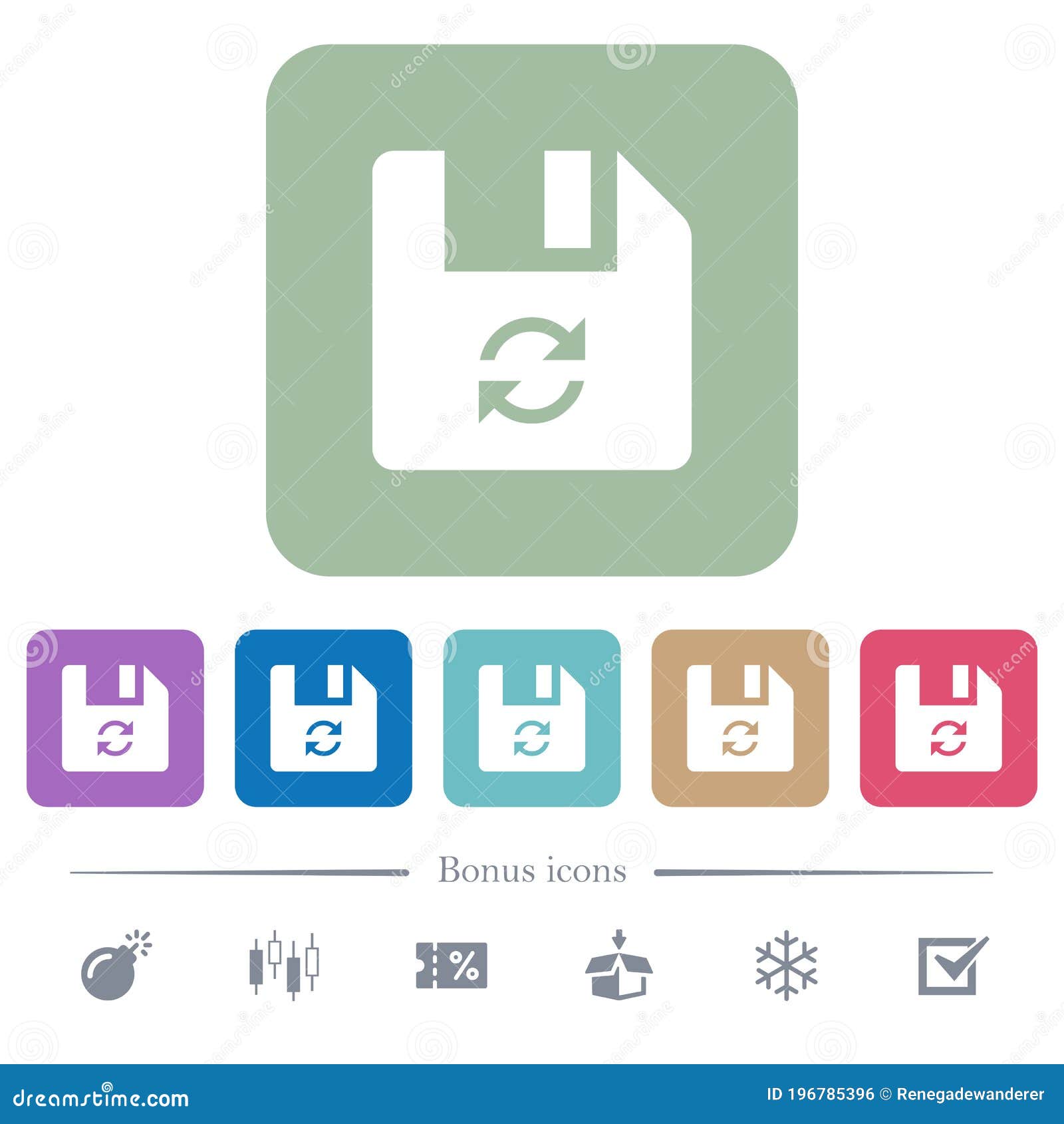 refresh file flat icons on color rounded square backgrounds