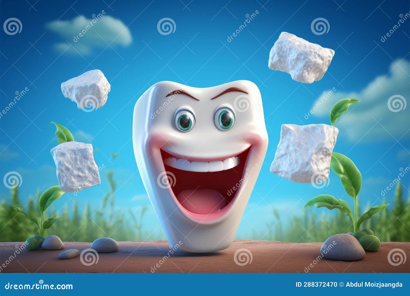 Refresh Your Smile, Creative Toothpaste Ad with Giant Tooth Model Stock Illustration