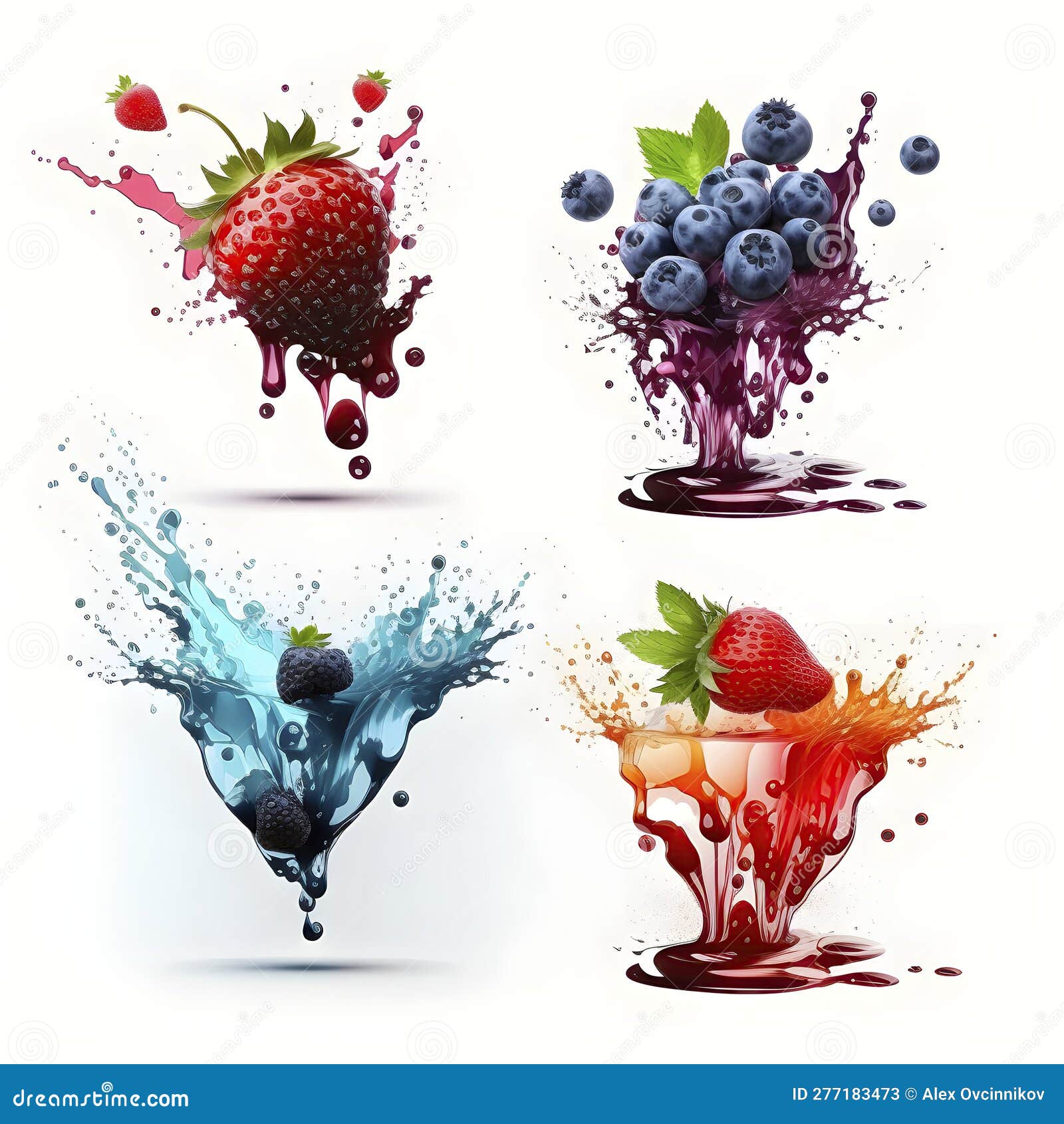 Refreshing Berry Juice Splash for Summer Drinks. Stock Illustration