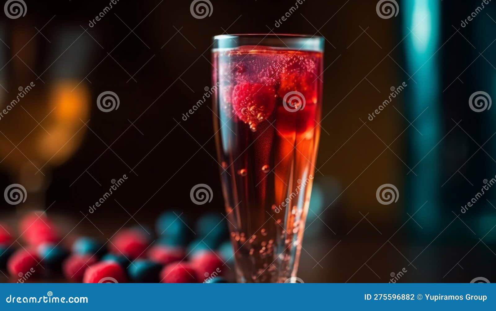 Refreshing Cocktail with Fruit and Ice Cubes Generated by AI Stock