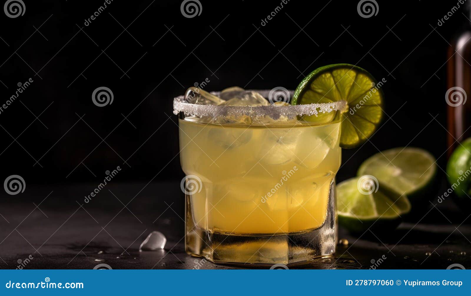 A Refreshing Cocktail with Lime, Fruit, and Whiskey on Ice Generated by