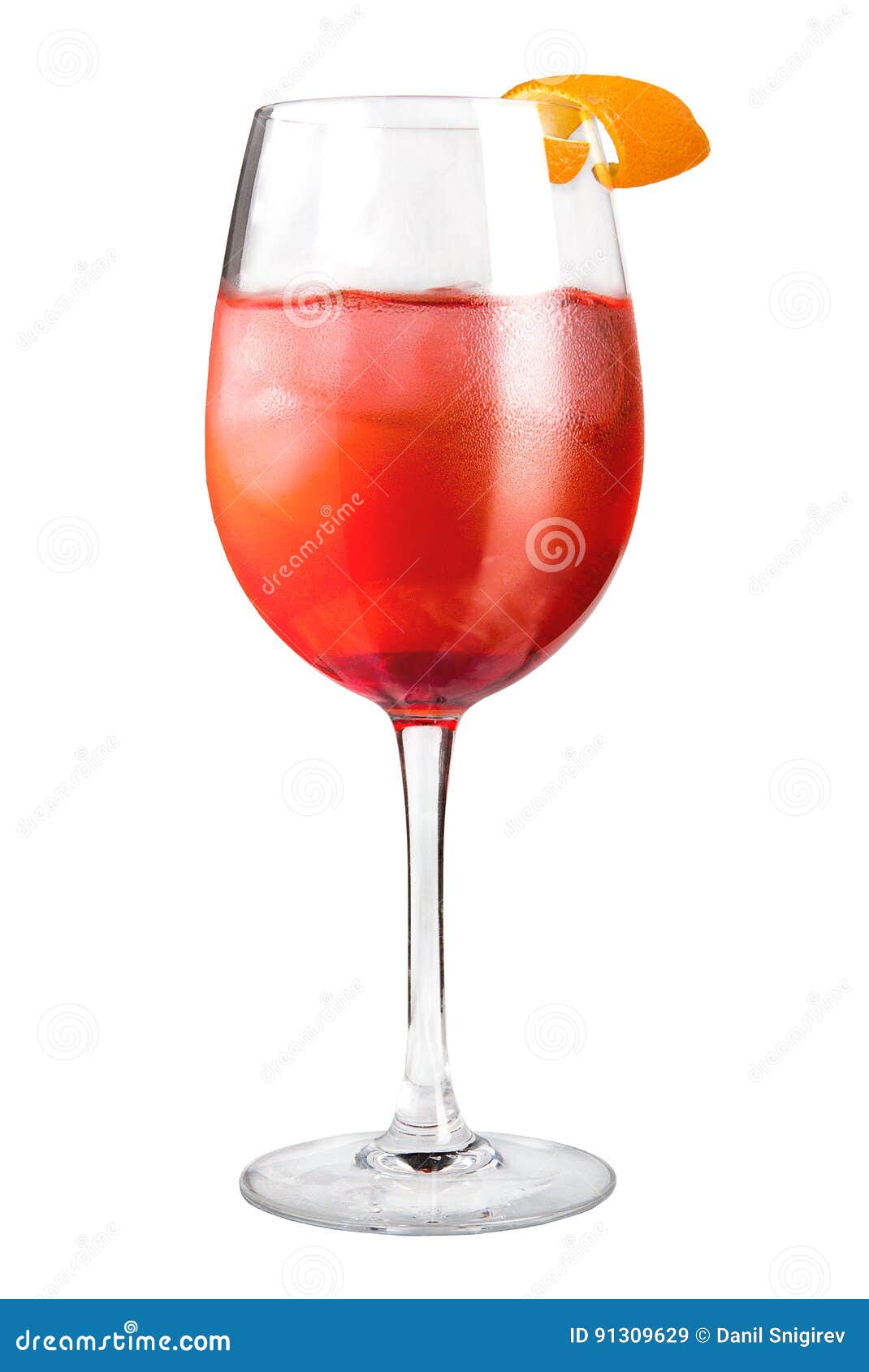 Refreshing Cocktail with Orange Peel Decoration on White Background