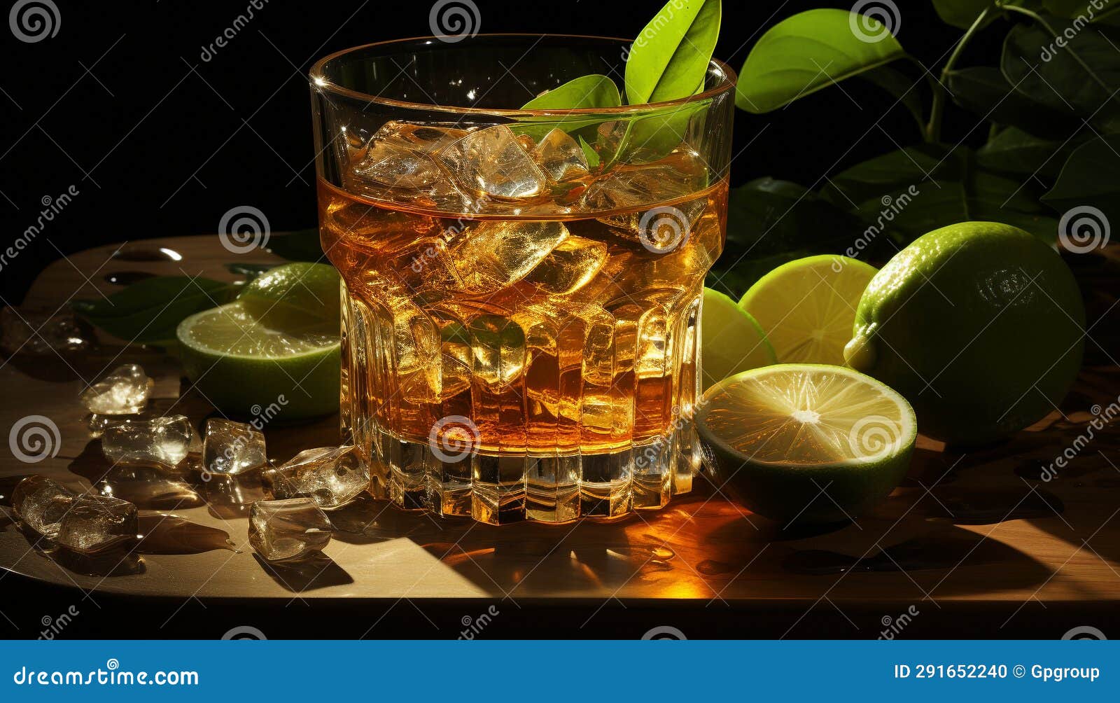 Refreshing Cocktail with Whiskey, Lime, Lemon, and Mint Leaf Garnish