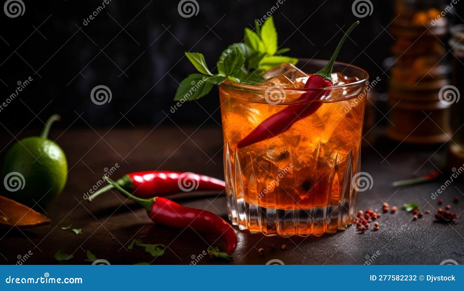 A Refreshing Cocktail with Whiskey, Lime, and Mint Leaves Generated by