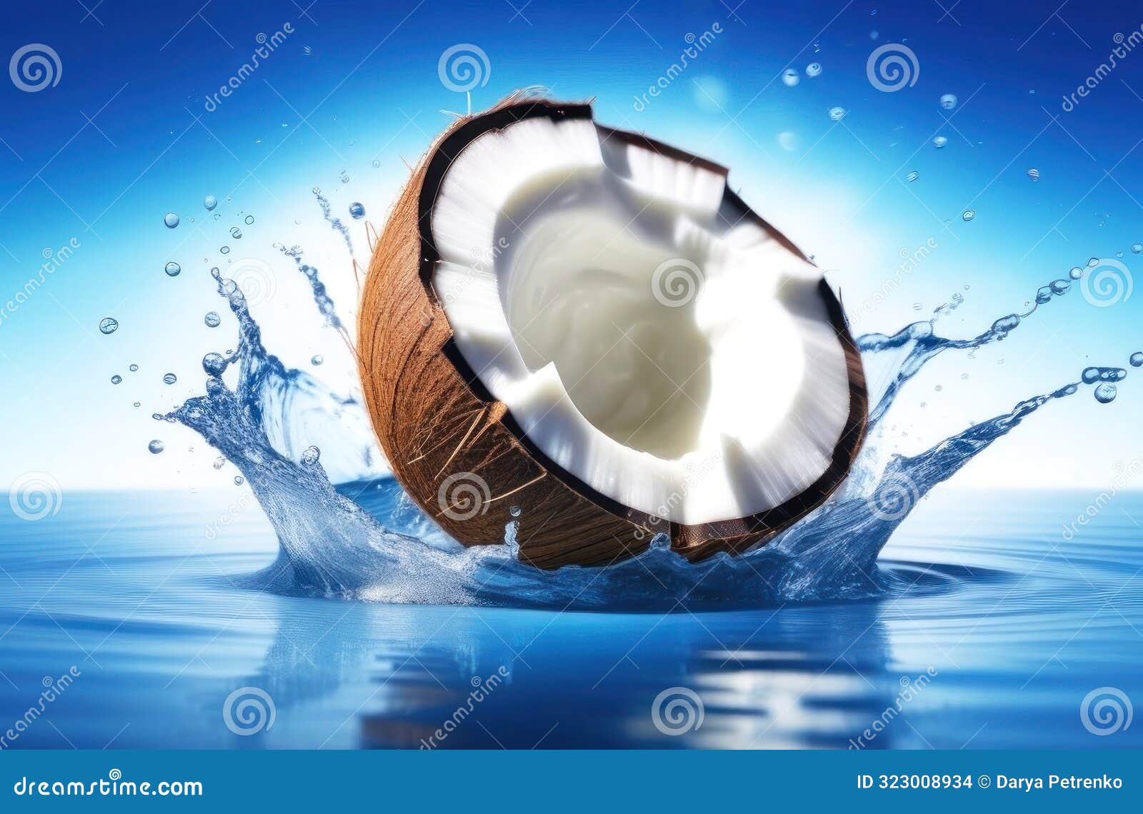 refreshing coconut splash!.dive into tropical vibes with this stunning image of a halved coconut