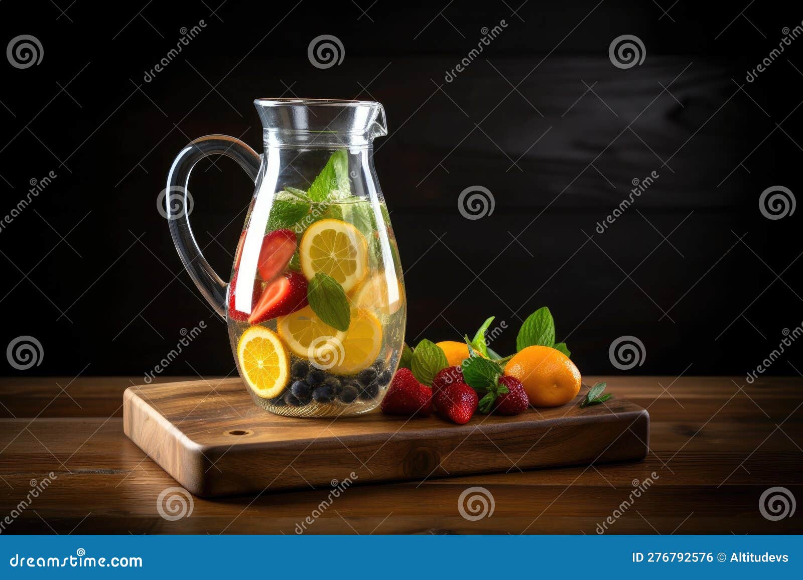 Refreshing Fruitinfused Water Pitcher on Wooden Table Stock Photo