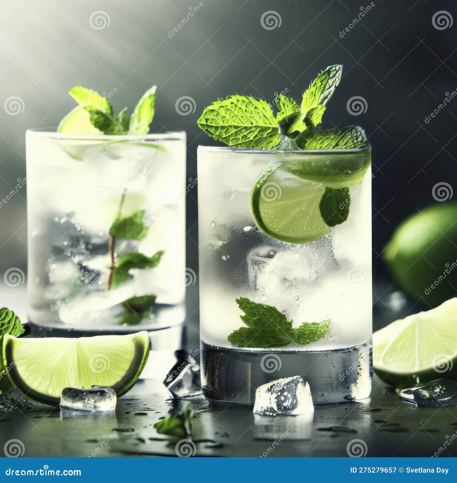 Refreshing Gin and Tonic Cocktails with Mint and Lime, Generative AI