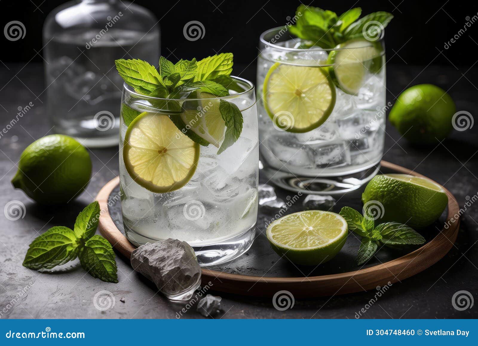 Refreshing Gin and Tonic Cocktails with Mint and Lime, Generative AI
