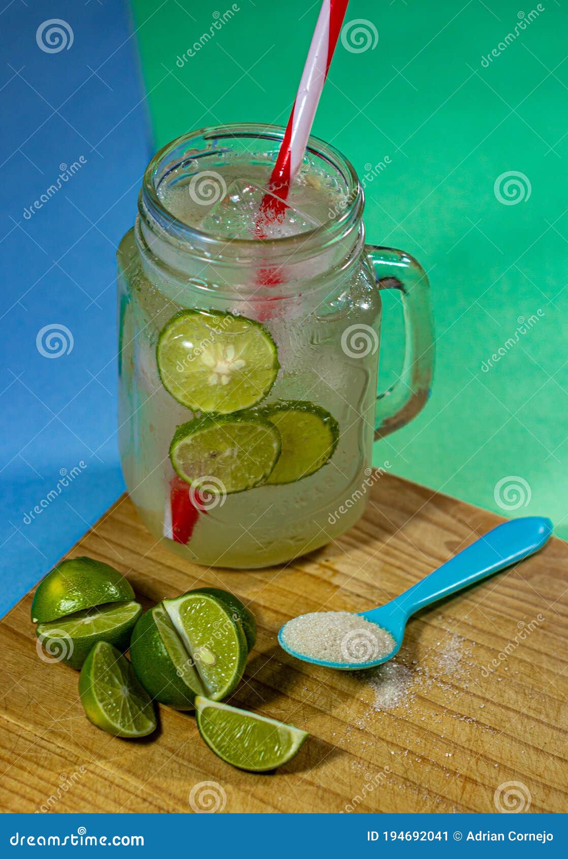 refreshing light mineral lemonade with ice and sugar