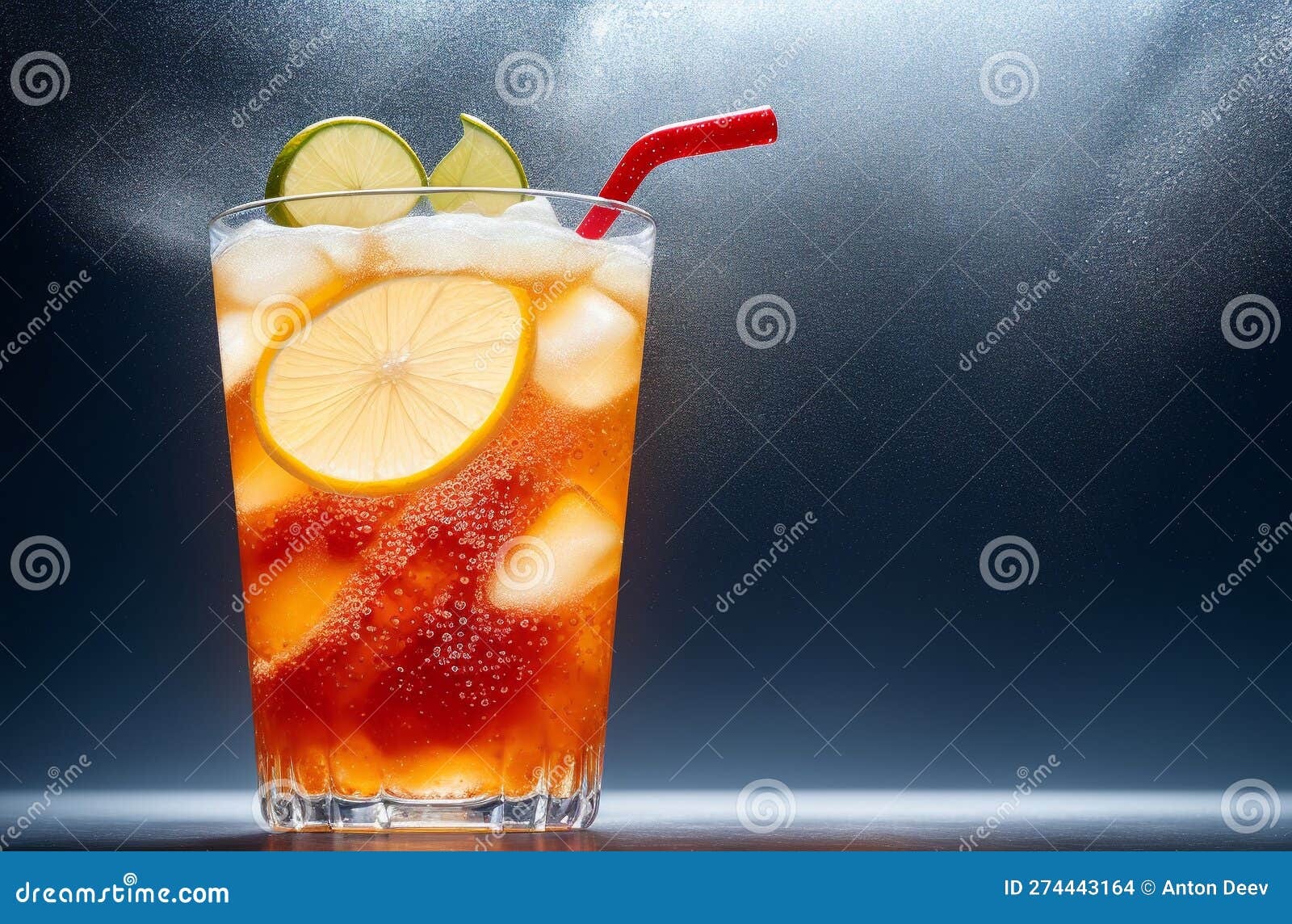 Refreshing Soda in Glass. Fruit Cocktail with Ice. Generative AI. Stock